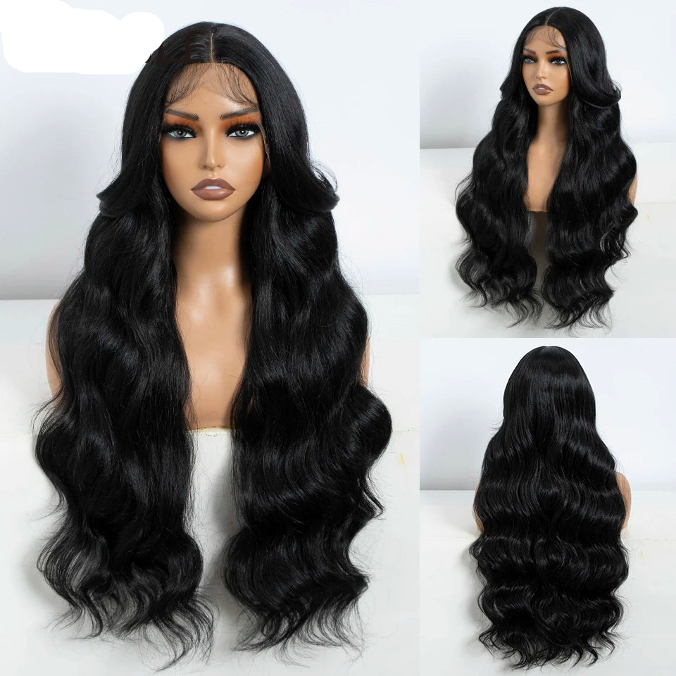 Synthetic Body Wave Lace Front Wig black