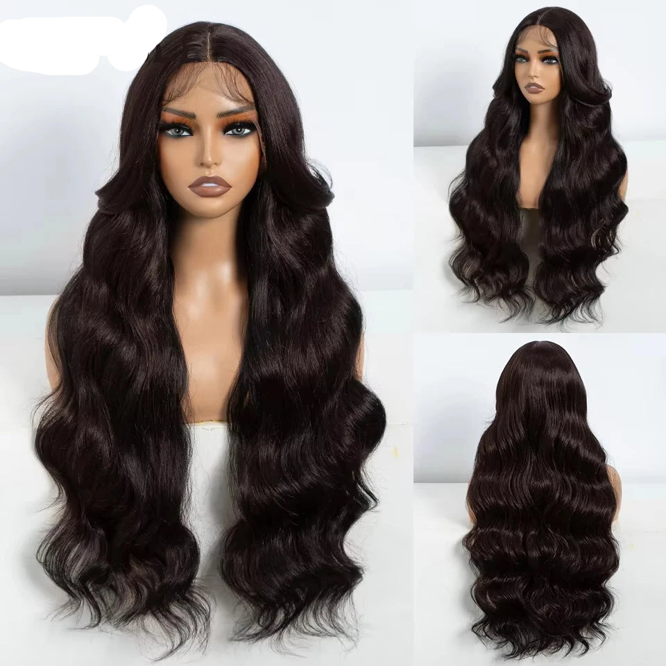 Synthetic Body Wave Lace Front Wig dark brown