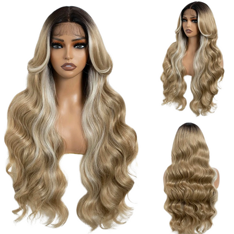 Synthetic Body Wave Lace Front Wig blonde bleach 