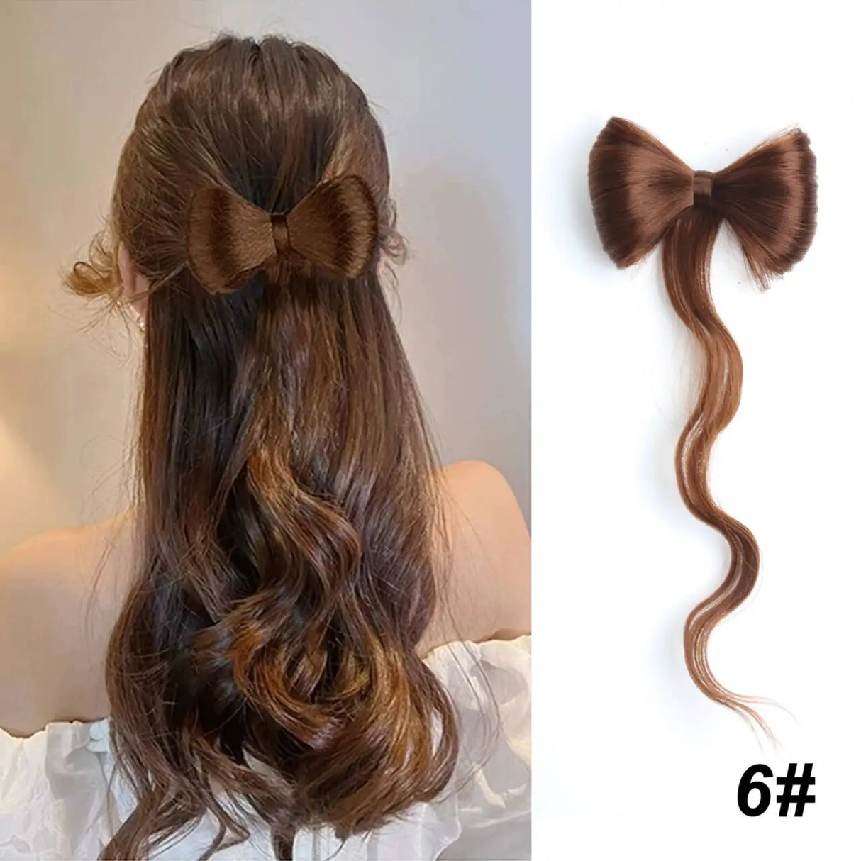 Brown Synthetic Bowknot Claw Long Curly Wavy Ponytail Extensions