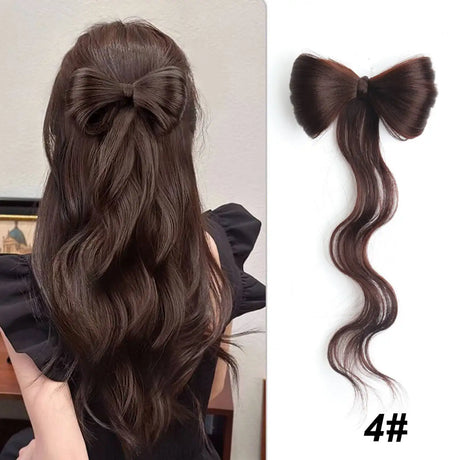 Light Brown Synthetic Bowknot Claw Long Curly Wavy Ponytail Extensions