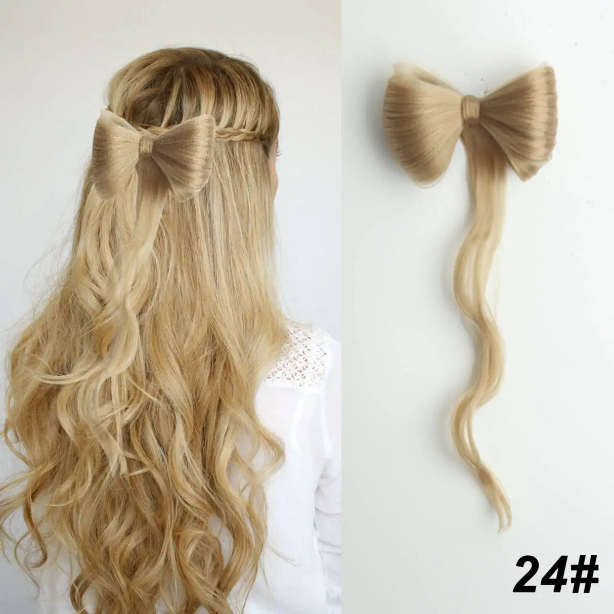 Blonde Synthetic Bowknot Claw Long Curly Wavy Ponytail Extensions