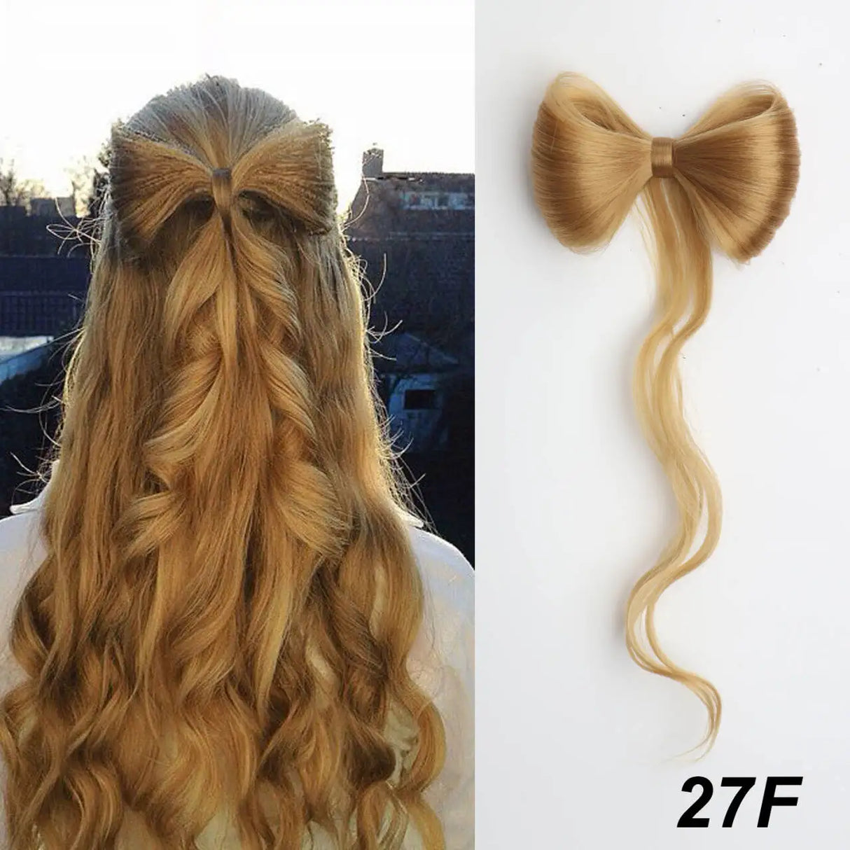 Blonde Synthetic Bowknot Claw Long Curly Wavy Ponytail Extensions