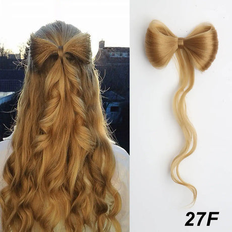 Blonde Synthetic Bowknot Claw Long Curly Wavy Ponytail Extensions