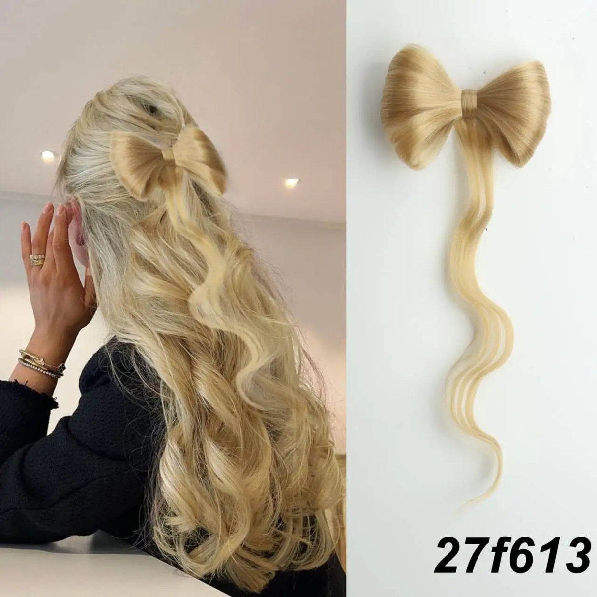 Blonde Synthetic Bowknot Claw Long Curly Wavy Ponytail Extensions
