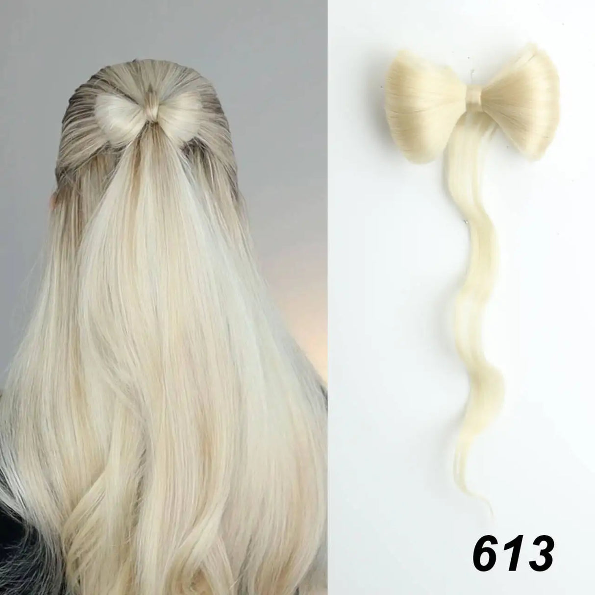 White Synthetic Bowknot Claw Long Curly Wavy Ponytail Extensions