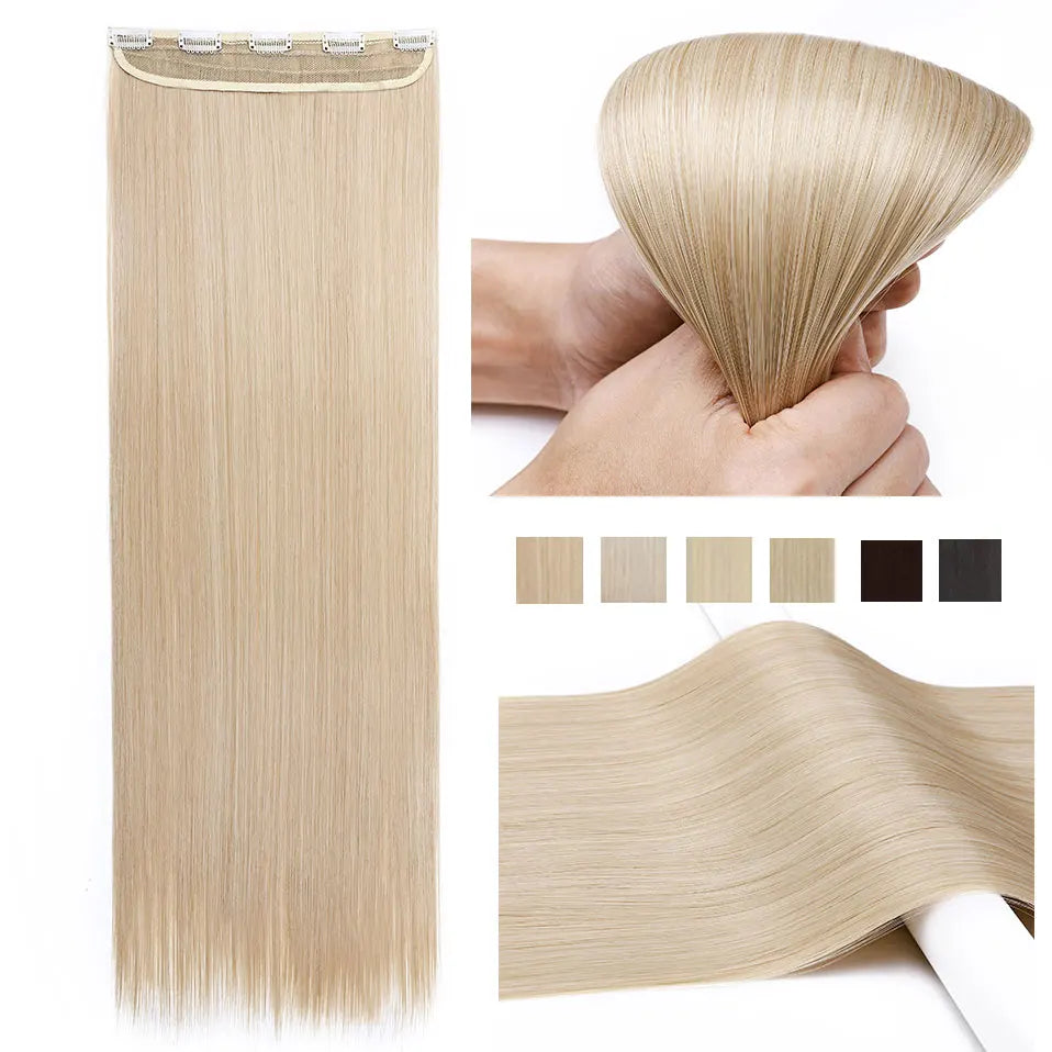 Synthetic Clip in Hair Extensions Natural Straight Long 