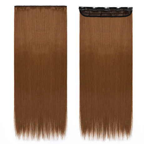 Synthetic Clip in Hair Extensions Natural Straight Long brown