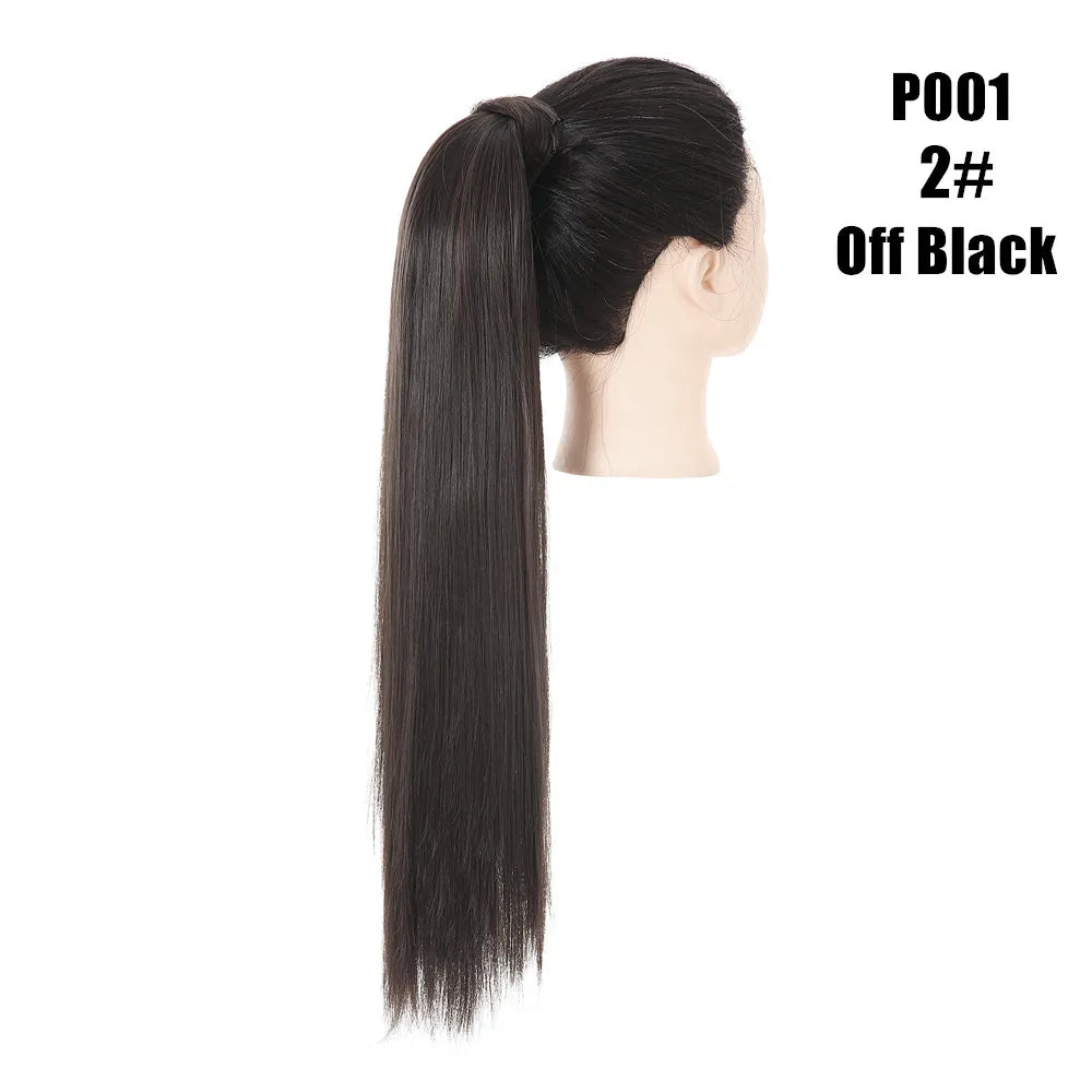 Synthetic Clip in Ponytail Wrap Around Pony Tail off black