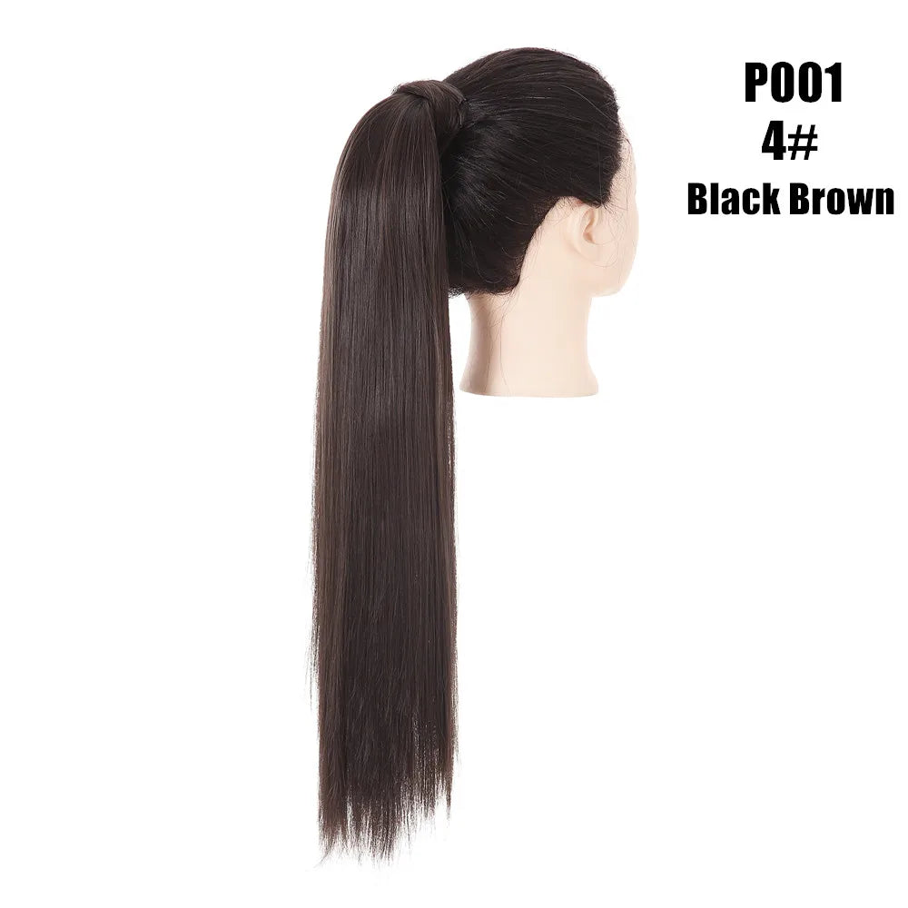 Synthetic Clip in Ponytail Wrap Around Pony Tail black brown 