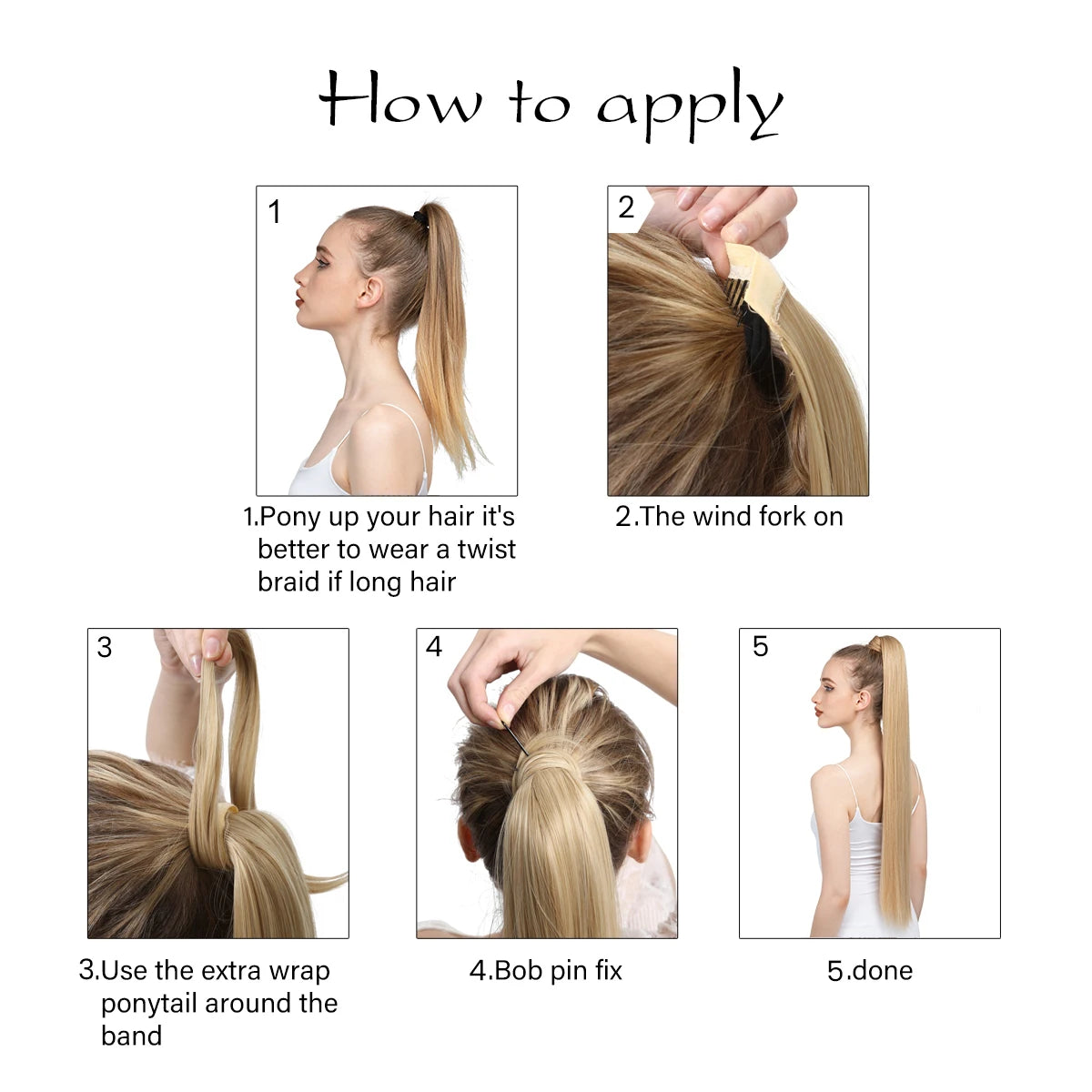 Synthetic Clip in Ponytail Wrap Around Pony Tail 