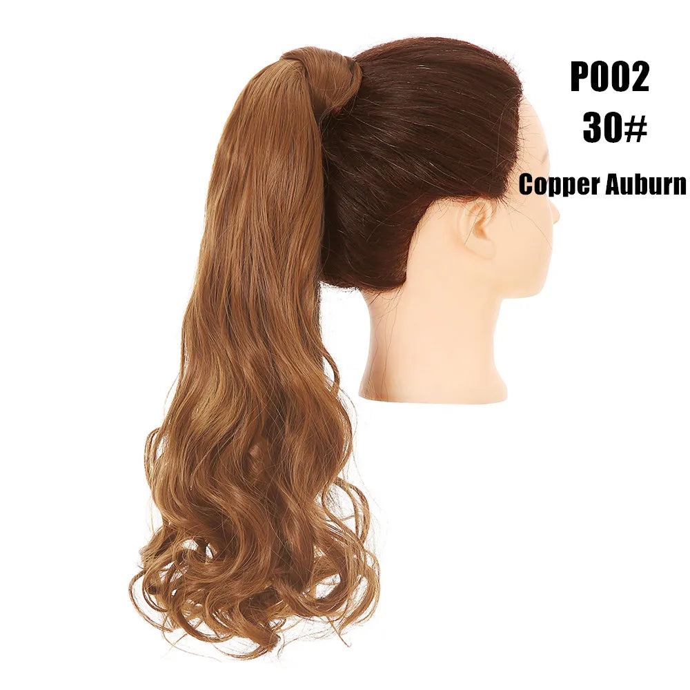 Synthetic Clip in Ponytail Wrap Around Pony Tail copper auburn curl