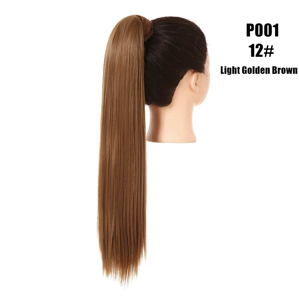 Synthetic Clip in Ponytail Wrap Around Pony Tail light golden brown straight 