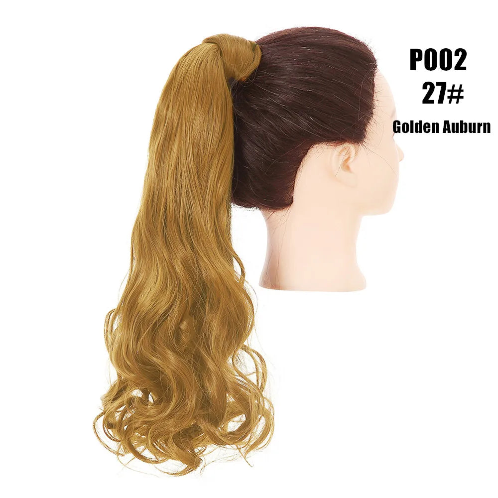 Synthetic Clip in Ponytail Wrap Around Pony Tail golden auburn curl
