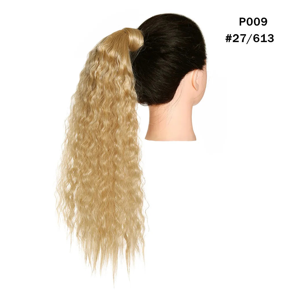 Synthetic Clip in Ponytail Wrap Around Pony Tail blonde curly 