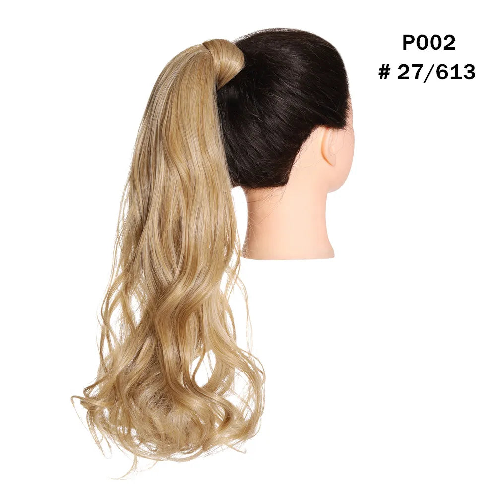 Synthetic Clip in Ponytail Wrap Around Pony Tail blonde curly