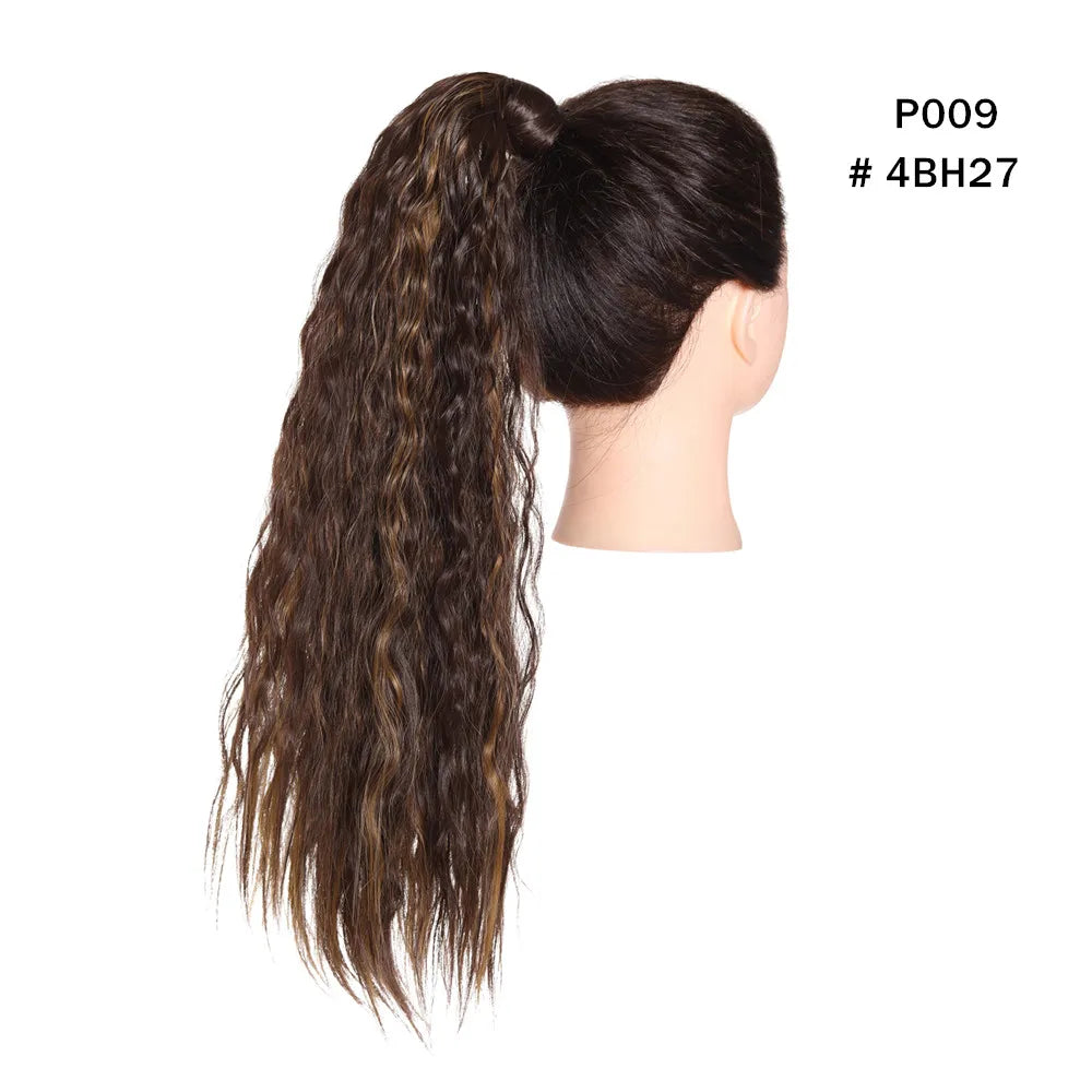 Synthetic Clip in Ponytail Wrap Around Pony Tail brown curly 