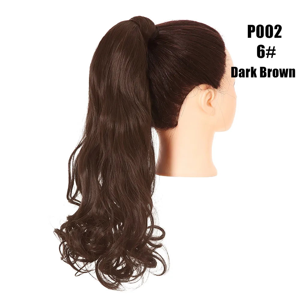 Synthetic Clip in Ponytail Wrap Around Pony Tail dark brown curly