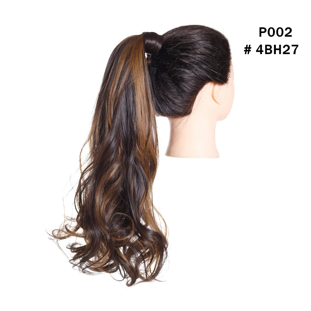 Synthetic Clip in Ponytail Wrap Around Pony Tail black brown curly 
