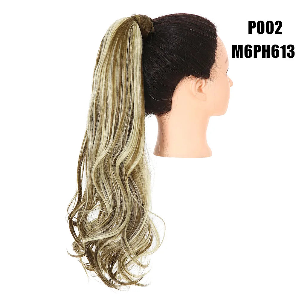 Synthetic Clip in Ponytail Wrap Around Pony Tail white highlight 