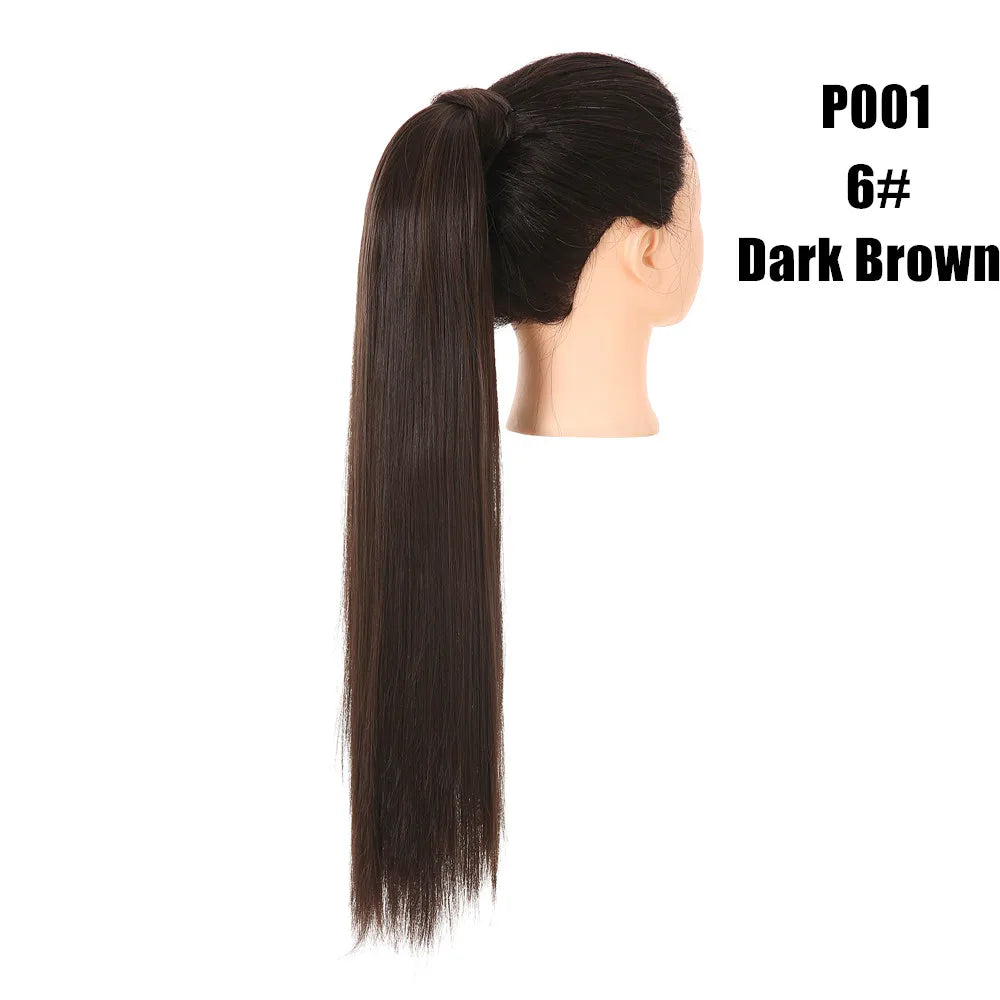 Synthetic Clip in Ponytail Wrap Around Pony Tail dark brown straight 