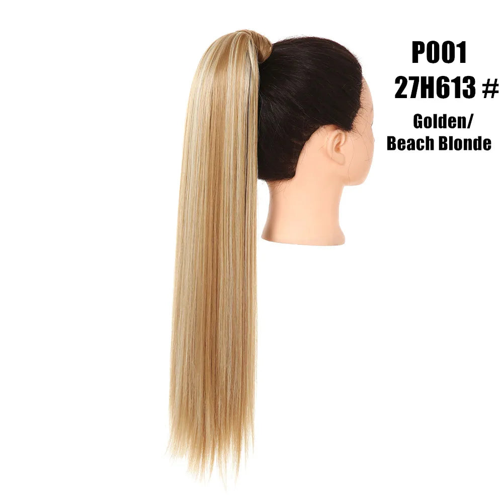 Synthetic Clip in Ponytail Wrap Around Pony Tail golden/ beach blonde straight 