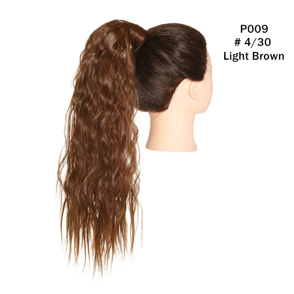 Synthetic Clip in Ponytail Wrap Around Pony Tail light brown curly 