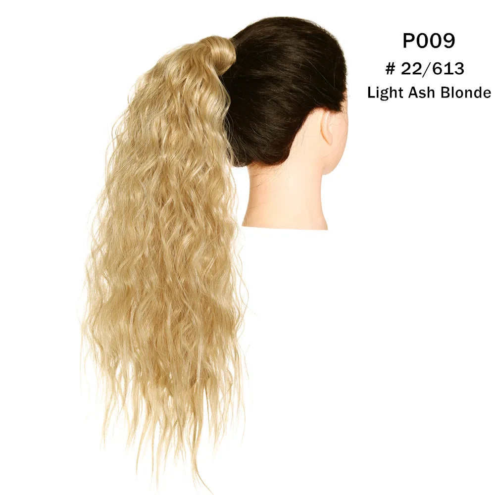 Synthetic Clip in Ponytail Wrap Around Pony Tail blonde curly 
