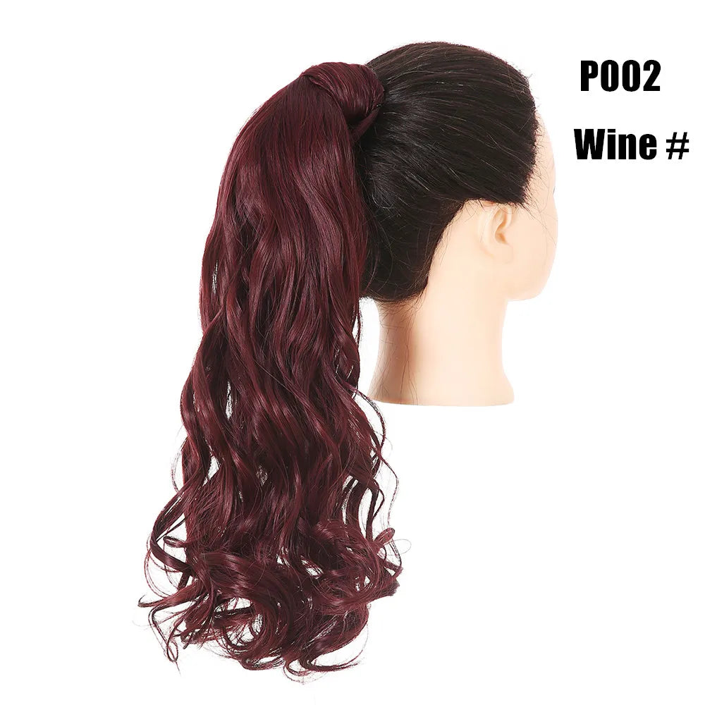 Synthetic Clip in Ponytail Wrap Around Pony Tail wine curly