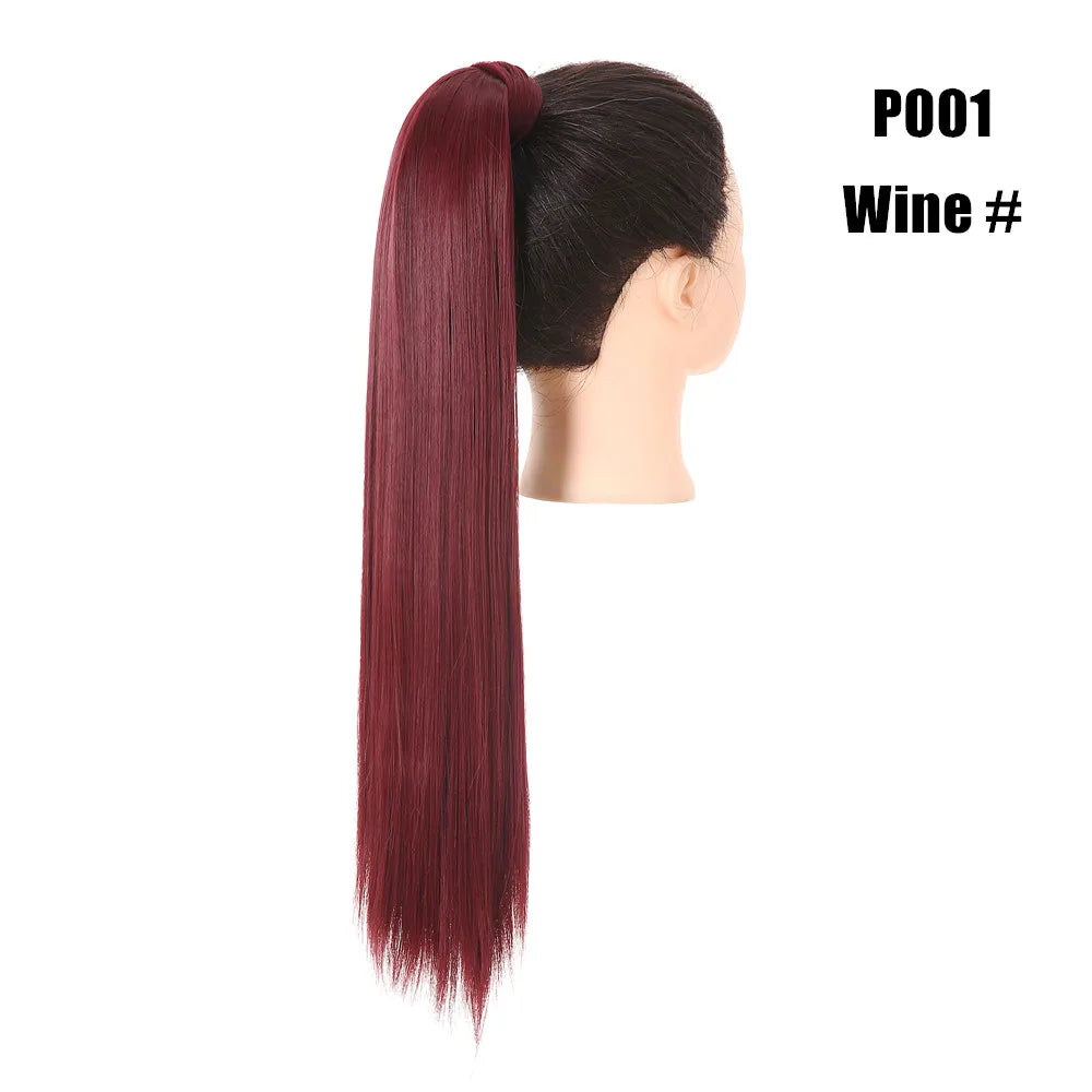 Synthetic Clip in Ponytail Wrap Around Pony Tail wine straight 