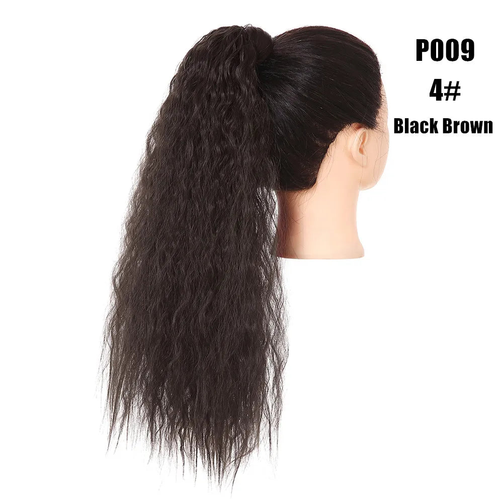 Synthetic Clip in Ponytail Wrap Around Pony Tail black brown curly 