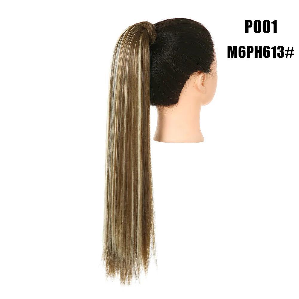 Synthetic Clip in Ponytail Wrap Around Pony Tail white highlight 