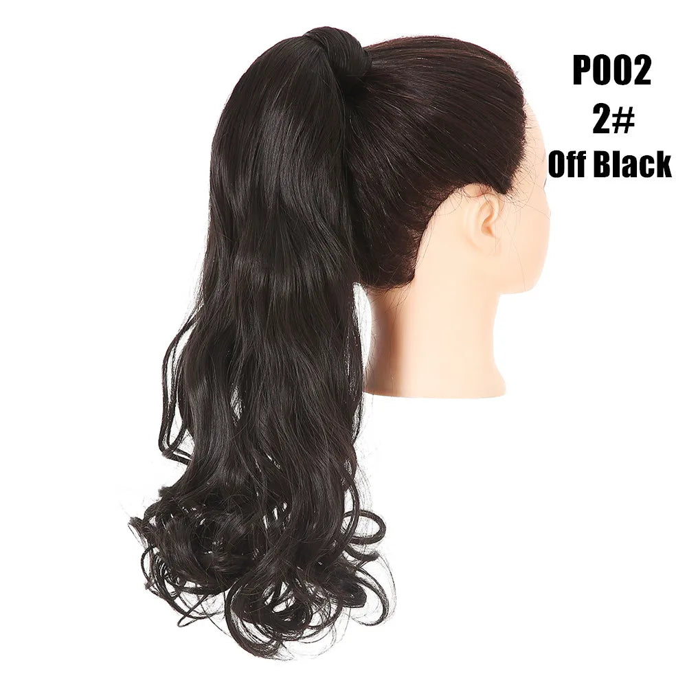 Synthetic Clip in Ponytail Wrap Around Pony Tail off black