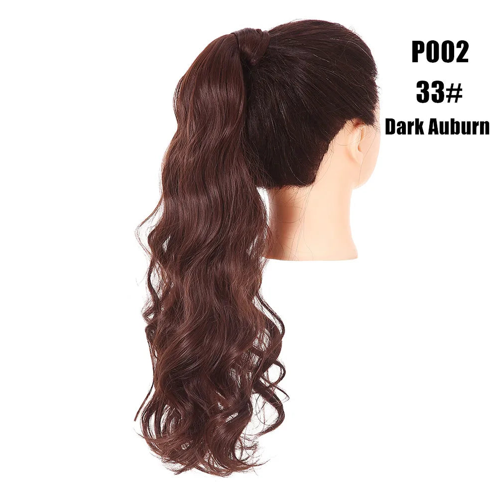 Synthetic Clip in Ponytail Wrap Around Pony Tail dark auburn 