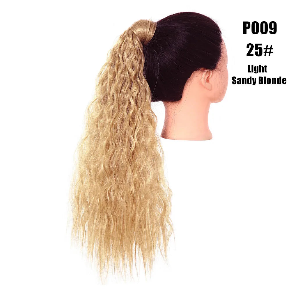 Synthetic Clip in Ponytail Wrap Around Pony Tail light sandy blonde curly 