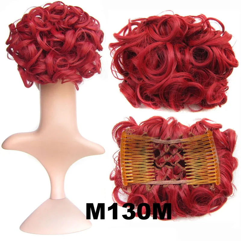 Synthetic Curly Messy Hair Bun Pad Hair Extension red
