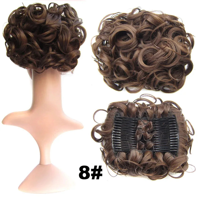 Synthetic Curly Messy Hair Bun Pad Hair Extension ash brown