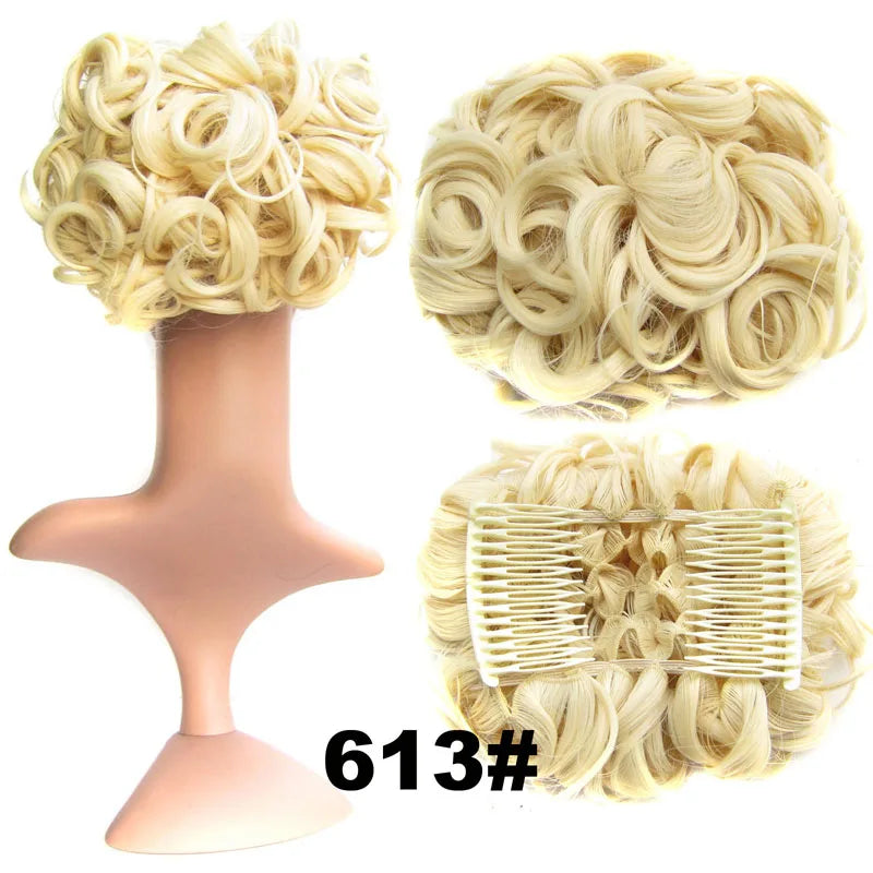 Synthetic Curly Messy Hair Bun Pad Hair Extension beach blonde