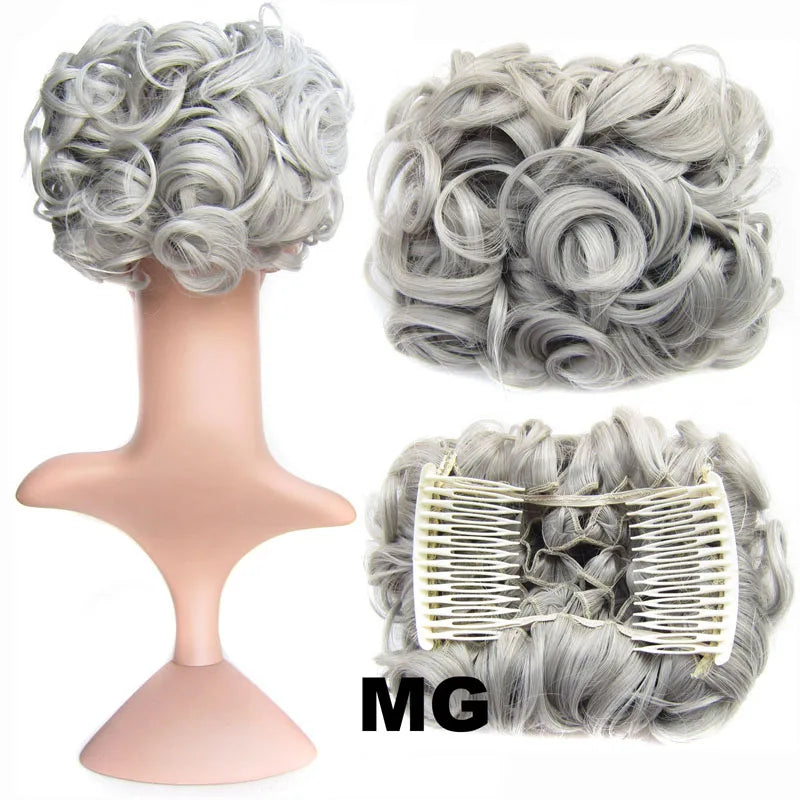Synthetic Curly Messy Hair Bun Pad Hair Extension grey