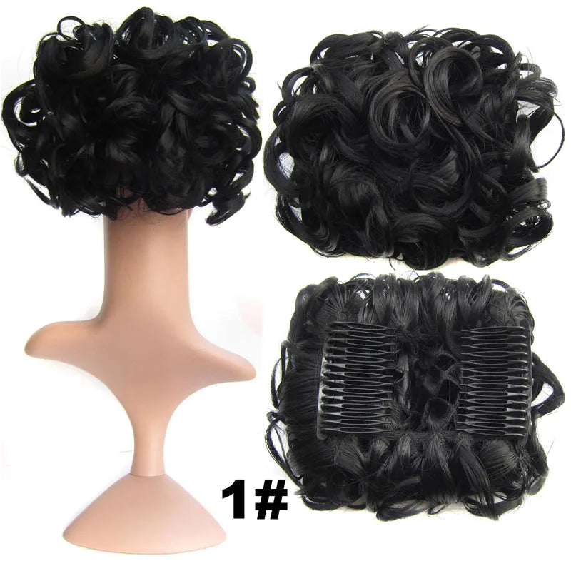 Synthetic Curly Messy Hair Bun Pad Hair Extension off black