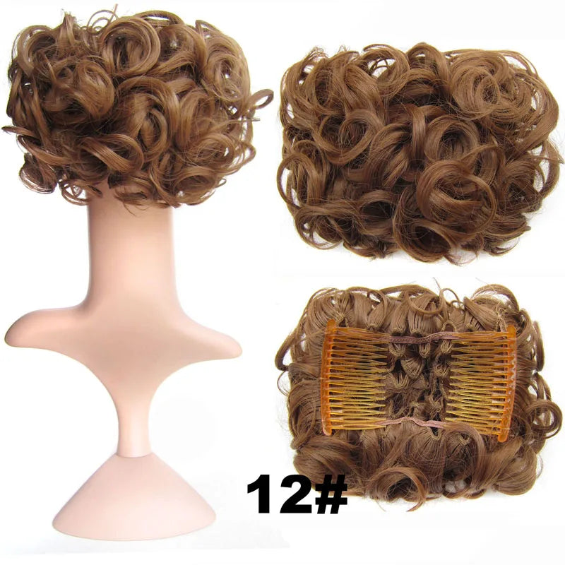 Synthetic Curly Messy Hair Bun Pad Hair Extension ash brown