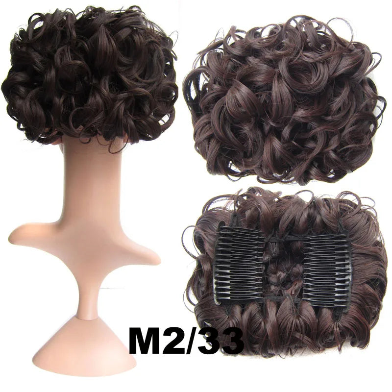 Synthetic Curly Messy Hair Bun Pad Hair Extension ash grey