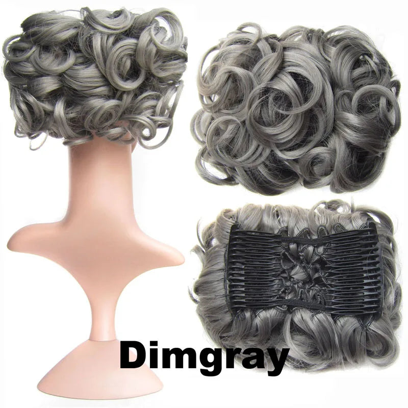Synthetic Curly Messy Hair Bun Pad Hair Extension grey