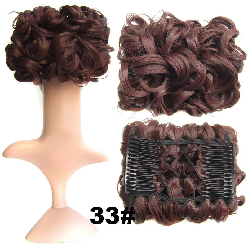Synthetic Curly Messy Hair Bun Pad Hair Extension red