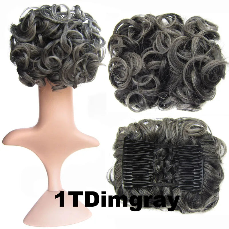 Synthetic Curly Messy Hair Bun Pad Hair Extension grey
