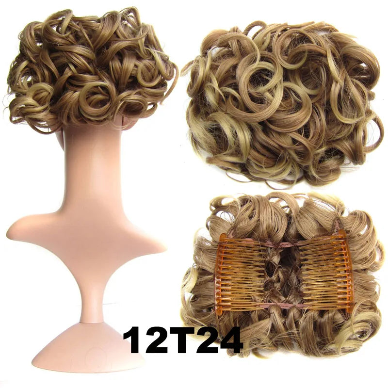 Synthetic Curly Messy Hair Bun Pad Hair Extension ash brown