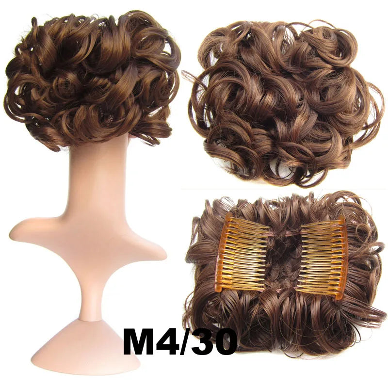 Synthetic Curly Messy Hair Bun Pad Hair Extension ash brown