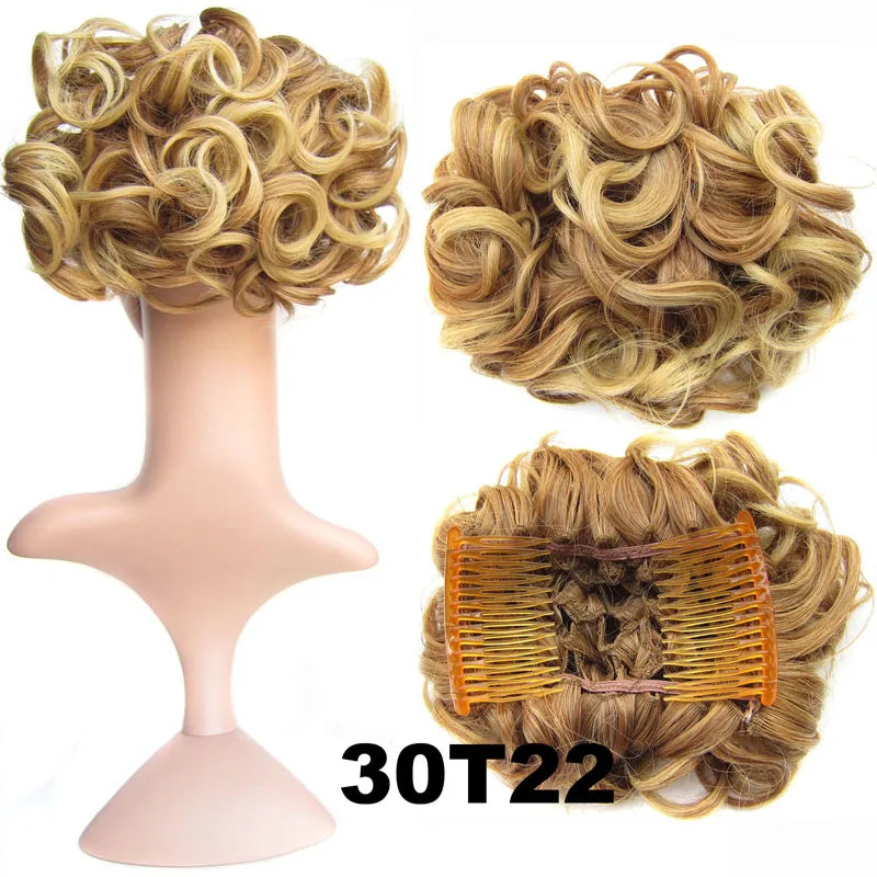 Synthetic Curly Messy Hair Bun Pad Hair Extension as brown