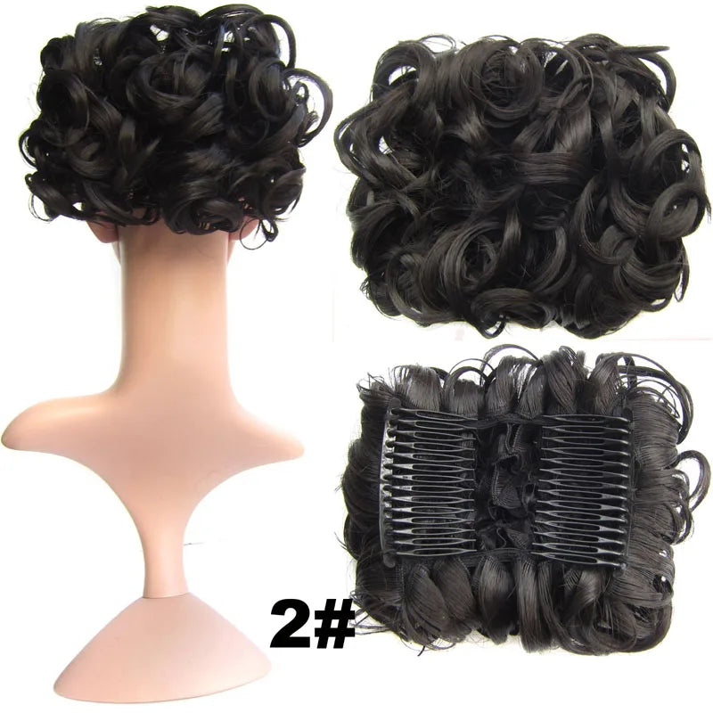 Synthetic Curly Messy Hair Bun Pad Hair Extension off-black