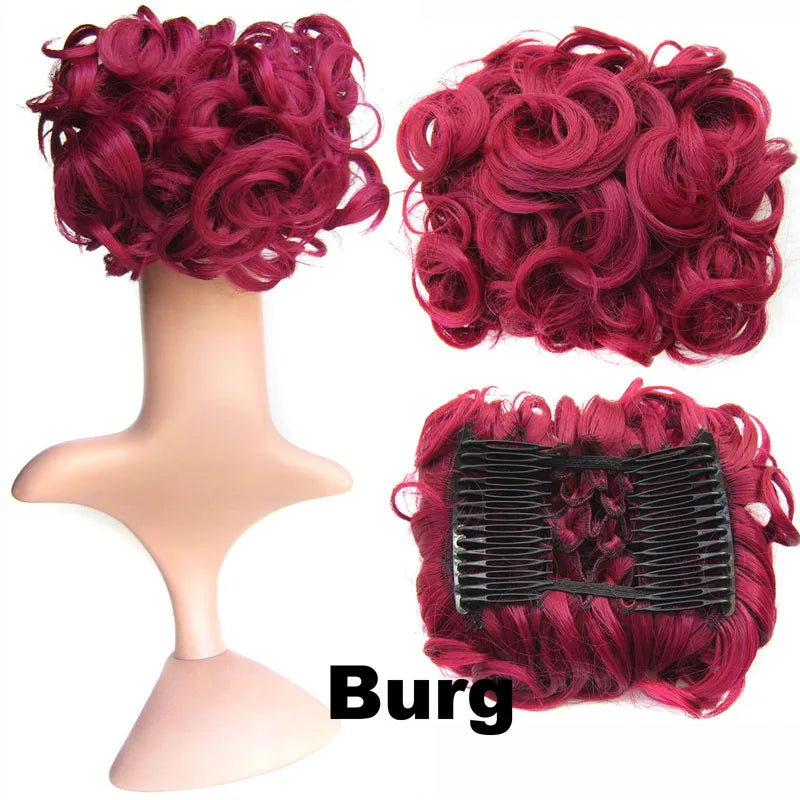 Synthetic Curly Messy Hair Bun Pad Hair Extension red